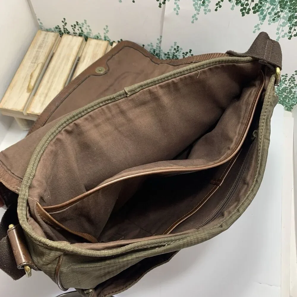 Fossil Leather & Fabric Messenger Laptop Adjustable Strap Bag Men’s